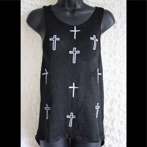 • The Classic • Black Mesh Cross Patterned Tank